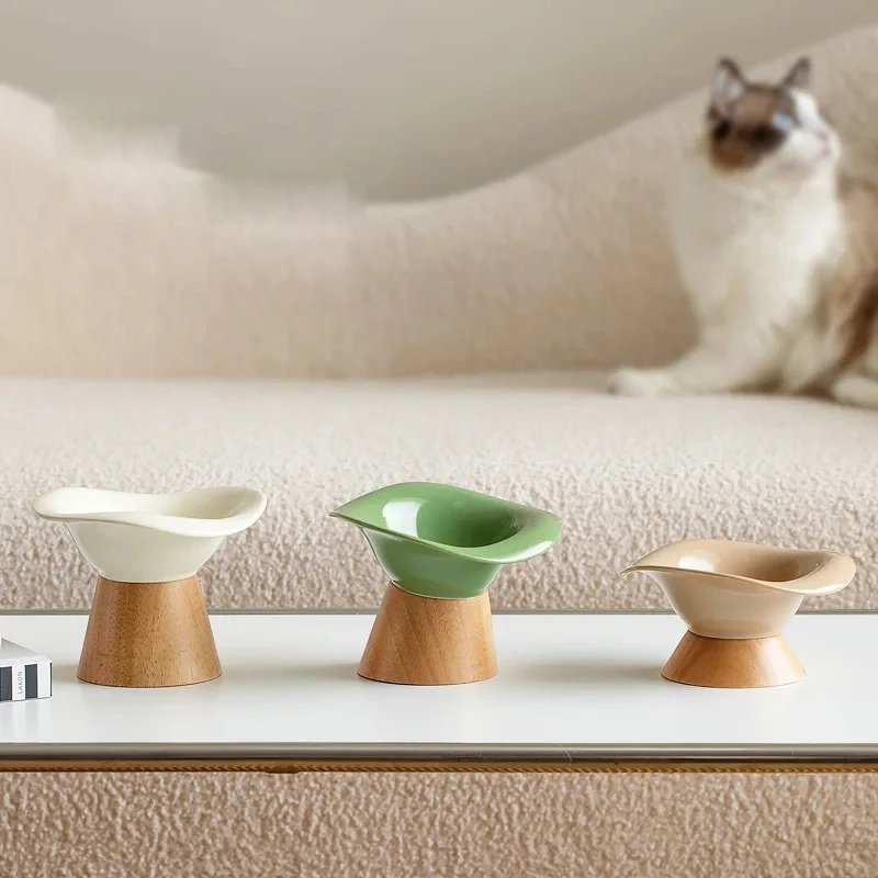 Elevated Ceramic Cat Bowls Tilted Food - クリエイティブなデザインのセラミック製猫用食器。取り外し可能な構造で、子犬や犬の餌、水、おやつなどを入れられる。傾斜した高さのある猫用フィーダー兼給水器。ペット用品、アクセサリー。