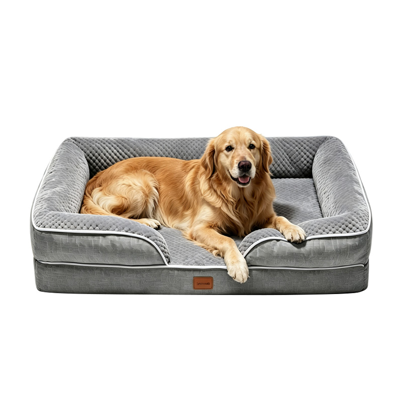Orthopedic Memory Foam Dog Bed Washable - 整形外科的設計の犬用ベッド。メモリーフォームとエッグクレートフォームを使用。洗濯可能な防水カバー付き。小型犬から中型犬まで対応。滑り止め加工。4サイズ展開。