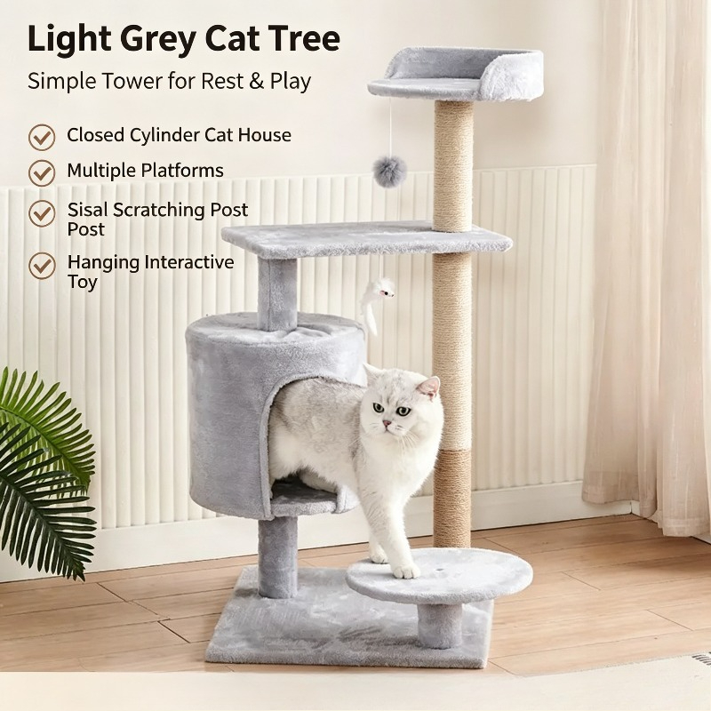 Cat Scratching Post Sisal Tree Tower - 大型キャットツリー、一体型コンドミニアム、多層式ジャンププラットフォーム、サイザル麻製の爪とぎ、ペット用プレイ家具