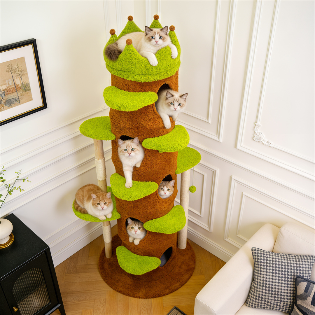 Cat Scratching Post Sisal Tree Tower - 室内用キャットタワー アクティビティセンター タワー 73.6インチ 鮮やかな王冠型のトップパーチ サイザル麻製爪とぎポール