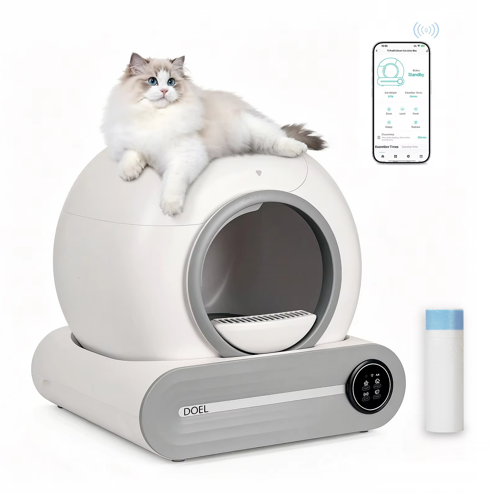 Self Cleaning Cat Litter Box Automatic - DOEL 2026 アップグレード自動スマート猫トイレ、セルフクリーニング猫トイレ 65L 大容量、アプリ制御、2.4G WiFi専用、イオン臭気中和、固まるタイプの猫砂に対応、多頭飼いの家庭に最適