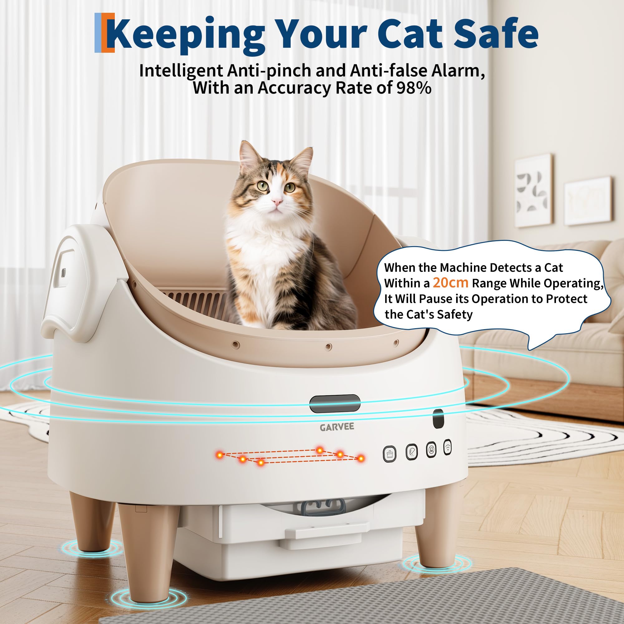 Self Cleaning Cat Litter Box Automatic - 天板が開くタイプの自動清掃式猫用トイレ - アプリで操作できるスマートトイレ - 安全センサー搭載 -