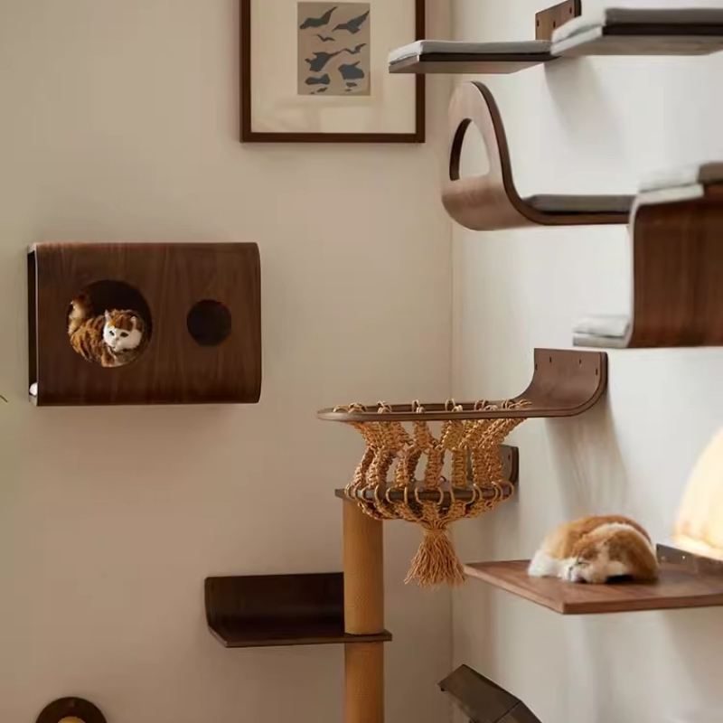 Cat Wall Climbing Shelves Hammock Wooden - 壁掛け式スペースカプセルペットベッド木製猫用ハンモック省スペースフローティングキャットシェルフDIYモジュール式猫用クライミングウォール家具