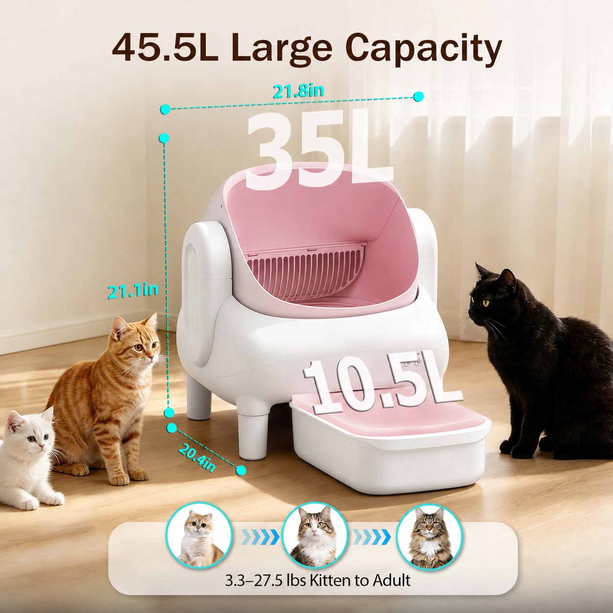 自動猫用トイレ、スマート自動清掃機能付き猫用トイレ（ピンク） - Smart Cat Litter Box Wifi App Control のレビューと価格