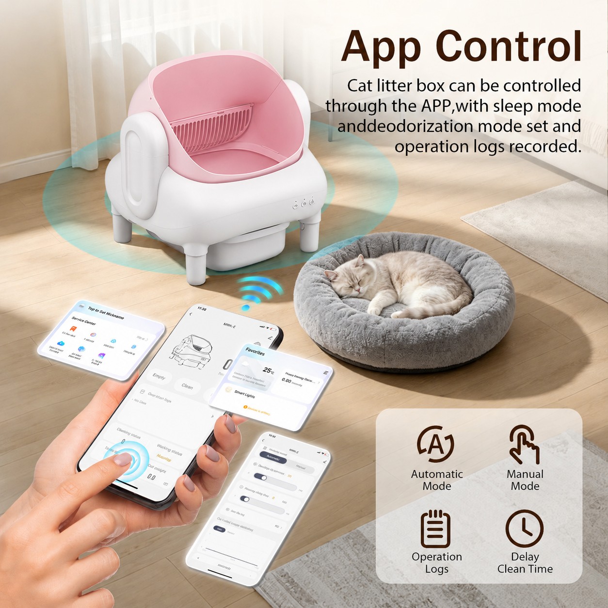 自動猫用トイレ、スマート自動清掃機能付き猫用トイレ（ピンク） - Smart Cat Litter Box Wifi App Control のレビューと価格
