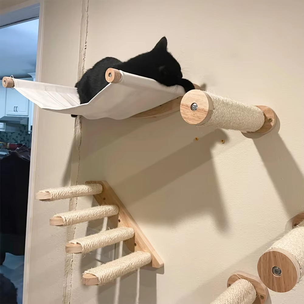 猫用の壁掛け式キャットタワー。手編みの猫用ハンモック、取り外 - Cat Wall Climbing Shelves Hammock Wooden のレビューと価格