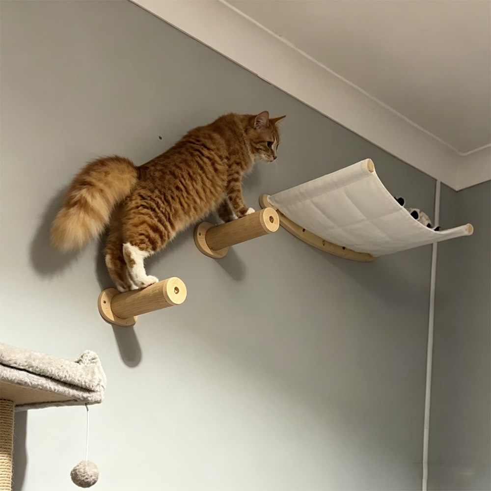 猫用の壁掛け式キャットタワー。手編みの猫用ハンモック、取り外 - Cat Wall Climbing Shelves Hammock Wooden のレビューと価格
