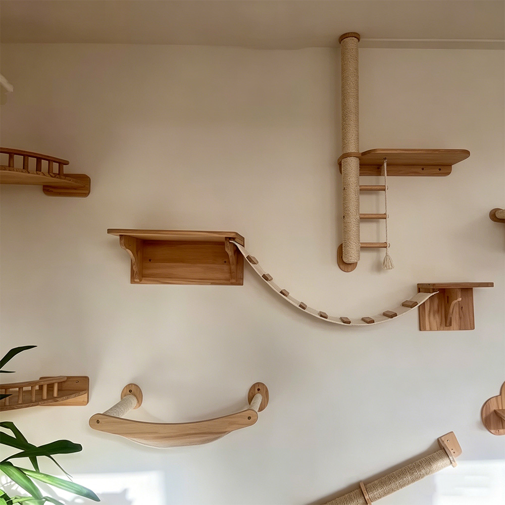 猫用の壁掛け式キャットタワー。手編みの猫用ハンモック、取り外 - Cat Wall Climbing Shelves Hammock Wooden のレビューと価格
