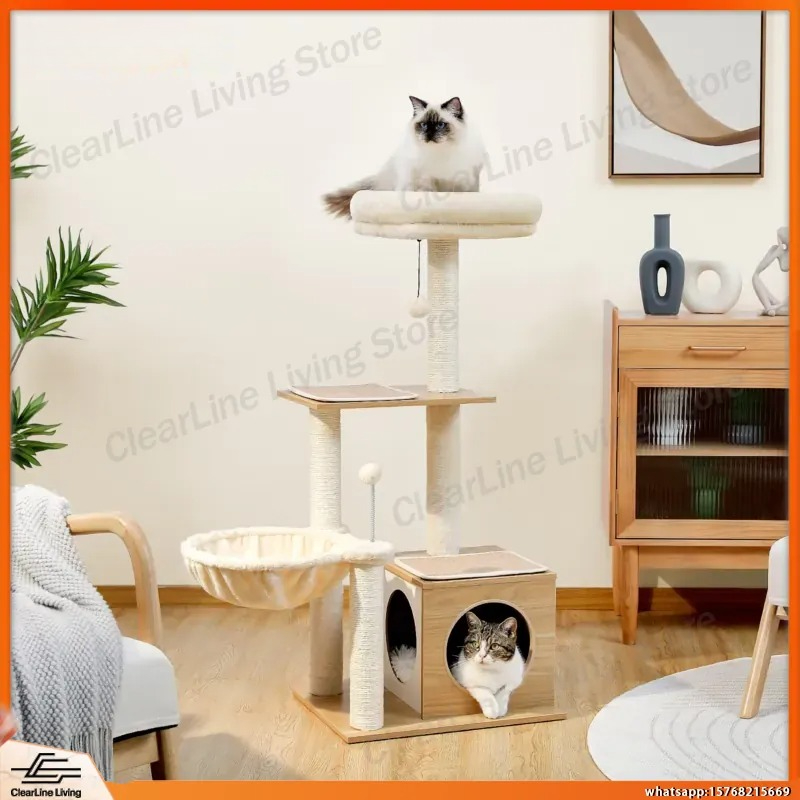 モダンな室内猫用キャットタワー、多層木製キャットタワー、居心 - Cat Scratching Post Sisal Tree Tower のレビューと価格