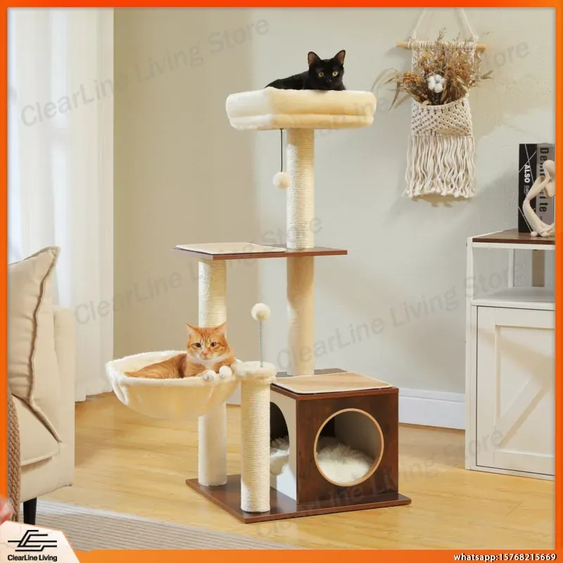 モダンな室内猫用キャットタワー、多層木製キャットタワー、居心 - Cat Scratching Post Sisal Tree Tower のレビューと価格