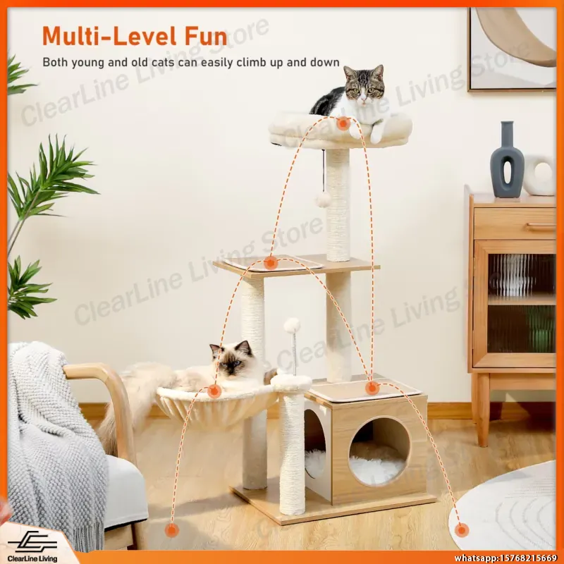 モダンな室内猫用キャットタワー、多層木製キャットタワー、居心 - Cat Scratching Post Sisal Tree Tower のレビューと価格