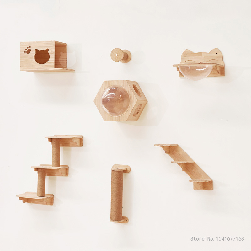壁に取り付けられた猫のハンモックベッド、ペット家具、子猫の壁 - Cat Wall Climbing Shelves Hammock Wooden のレビューと価格