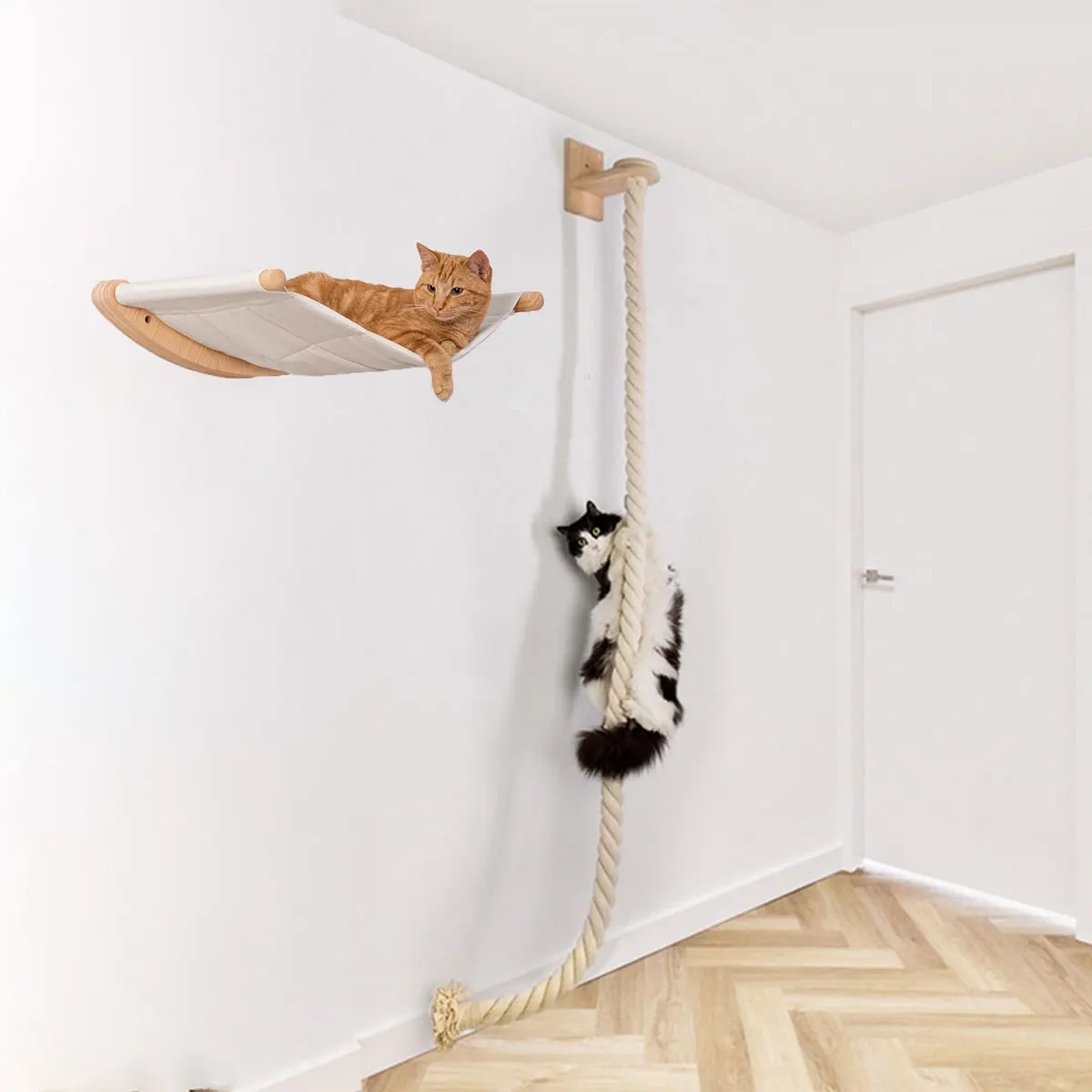 猫の壁クライミング棚サイザル麻ロープクライマーツリースクラッ - Cat Wall Climbing Shelves Hammock Wooden のレビューと価格