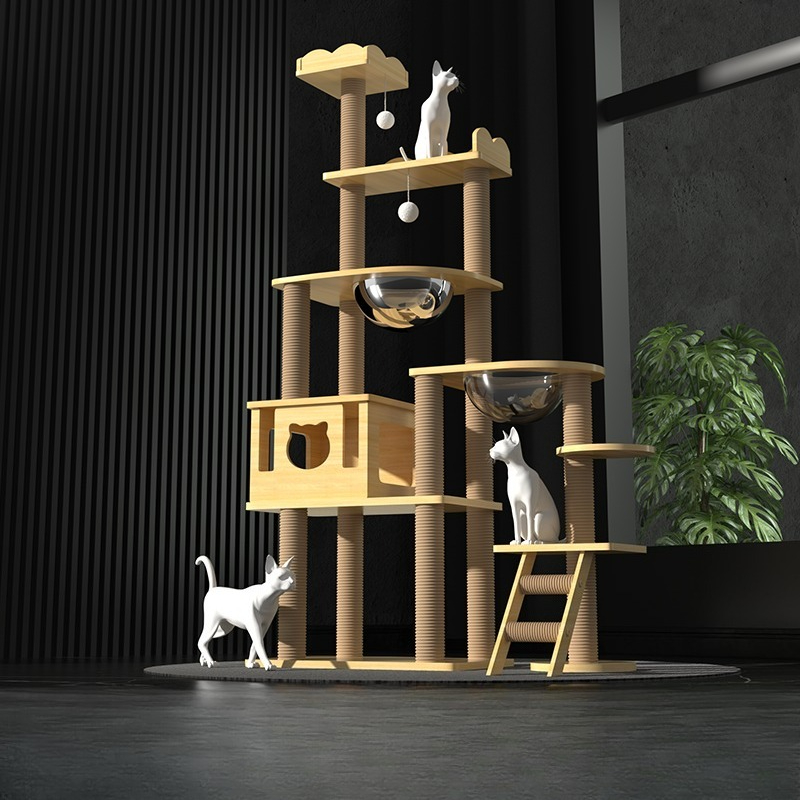 無垢材キャットタワー一体型キャットベッドスペースカプセルサイ - Cat Scratching Post Sisal Tree Tower のレビューと価格