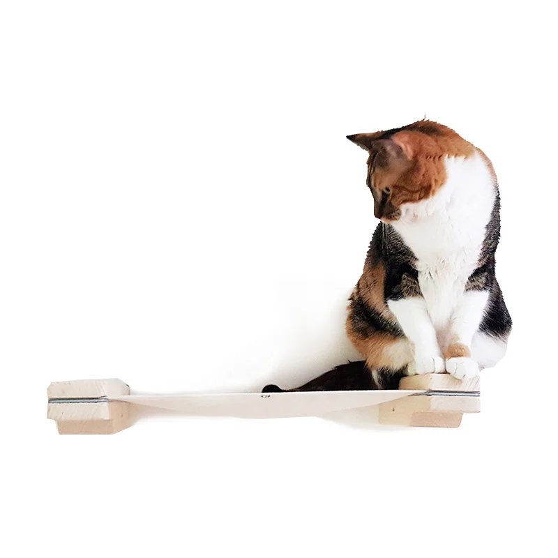 壁掛け式キャットハンモック棚。丈夫な木製で、キャンバス製のベ - Cat Wall Climbing Shelves Hammock Wooden のレビューと価格