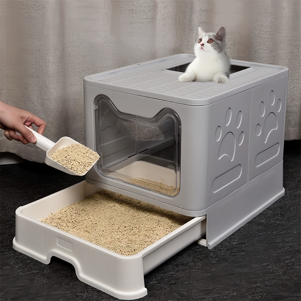 お手入れ簡単な猫用トイレボックス、大型猫用トイレトレー、飛び - Self Cleaning Cat Litter Box Automatic のレビューと価格