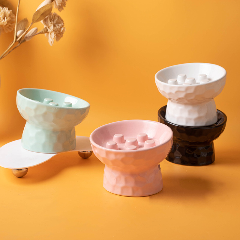 セラミック製、高さ調整可能な猫用食器。ゆっくりと食べられる設 - Elevated Ceramic Cat Bowls Tilted Food のレビューと価格