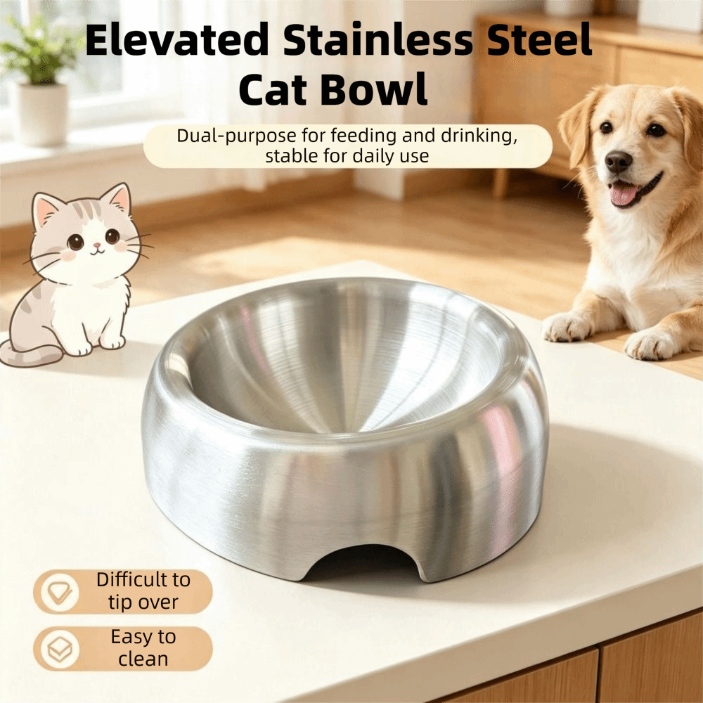 304ステンレス製、高さ調整可能な猫用食器。お手入れが簡単で - Elevated Ceramic Cat Bowls Tilted Food のレビューと価格