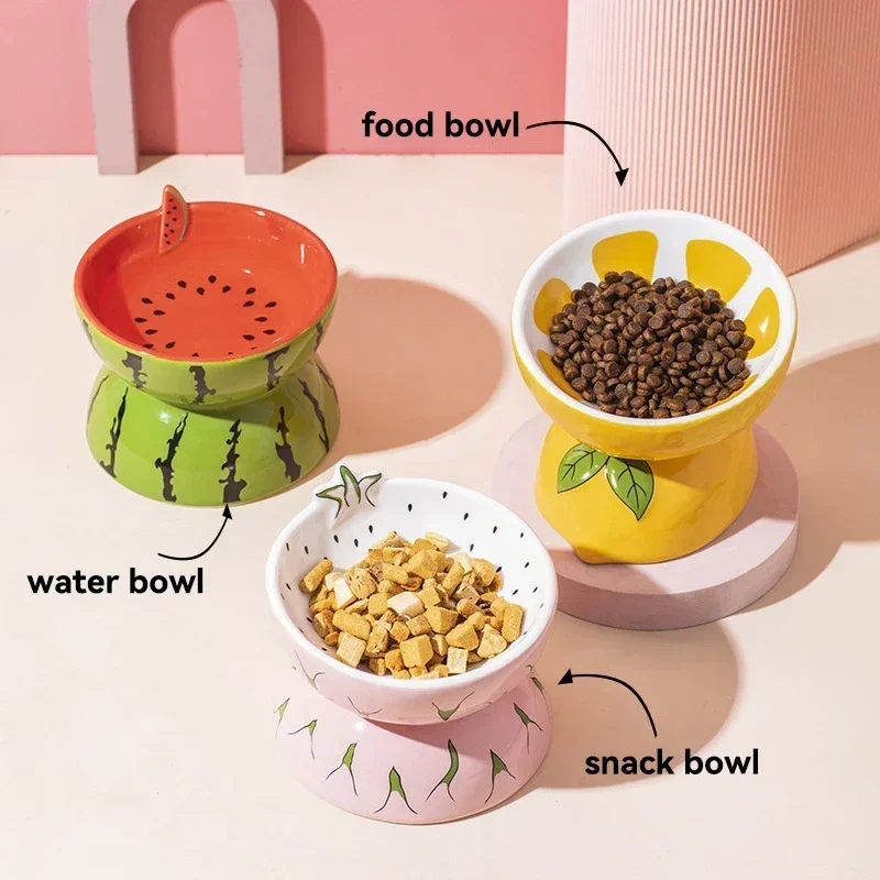 フルーツモチーフのセラミック製ペットボウル – 首に優しい傾 - Elevated Ceramic Cat Bowls Tilted Food のレビューと価格