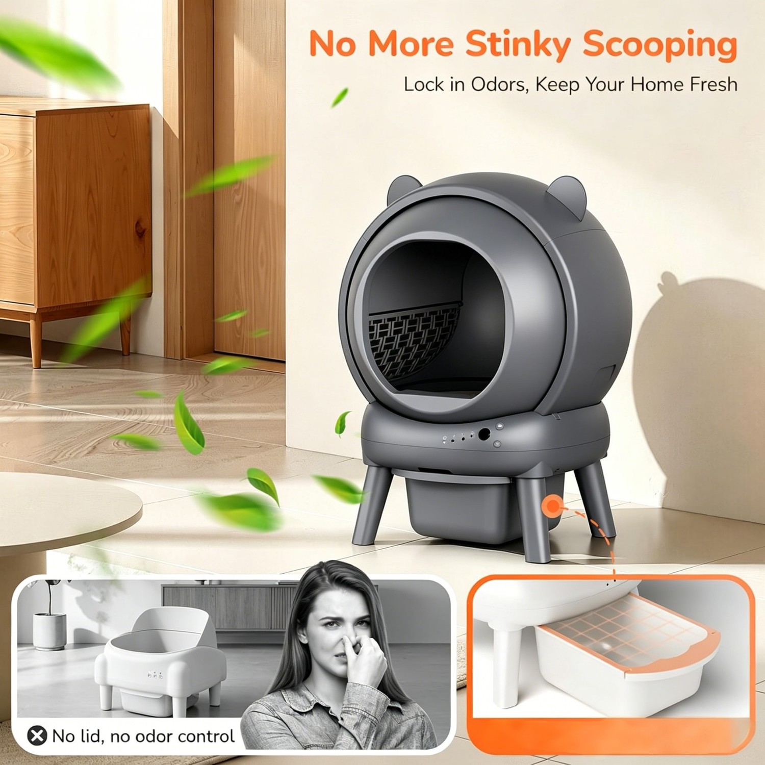 スマートアプリで操作できる、自動清掃機能付きの猫用トイレ。複 - Self Cleaning Cat Litter Box Automatic のレビューと価格