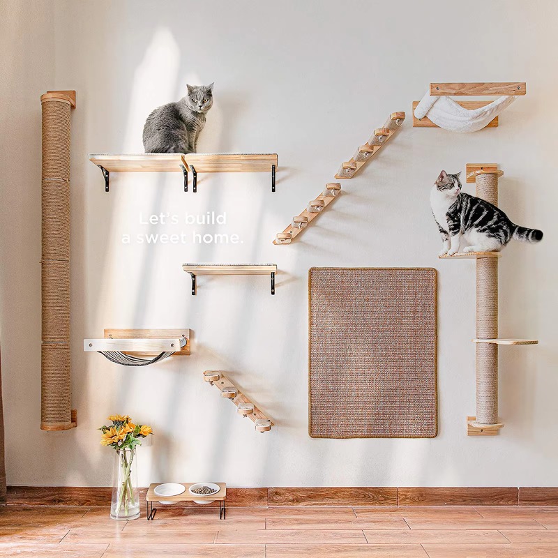 猫用爪とぎ、壁掛け式、木製、サイザル麻製、室内猫用、ペット用 - Cat Wall Climbing Shelves Hammock Wooden のレビューと価格