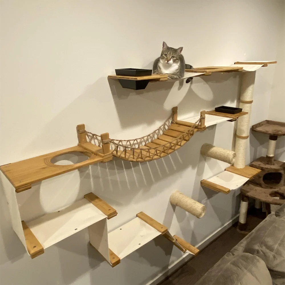壁掛け猫クライミング用木製家具,ジャンププラットフォーム付き - Cat Wall Climbing Shelves Hammock Wooden のレビューと価格