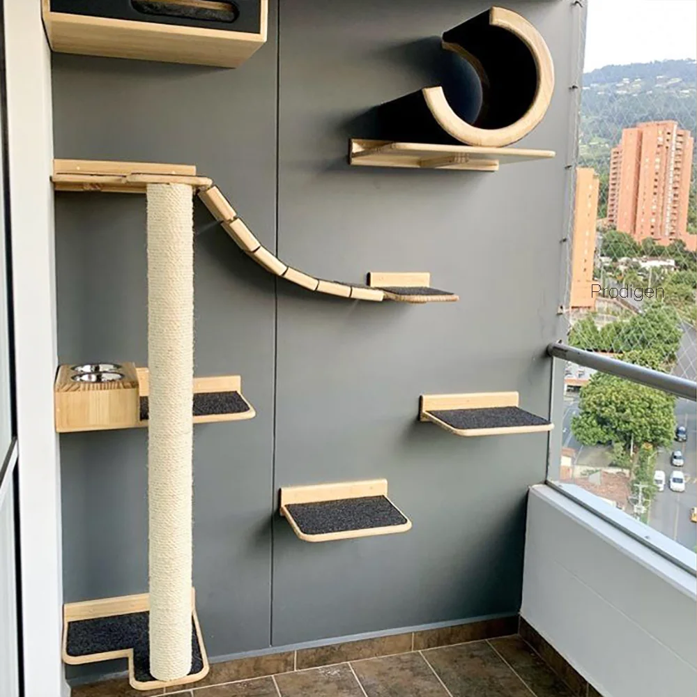 壁掛け猫クライミング用木製家具,ジャンププラットフォーム付き - Cat Wall Climbing Shelves Hammock Wooden のレビューと価格