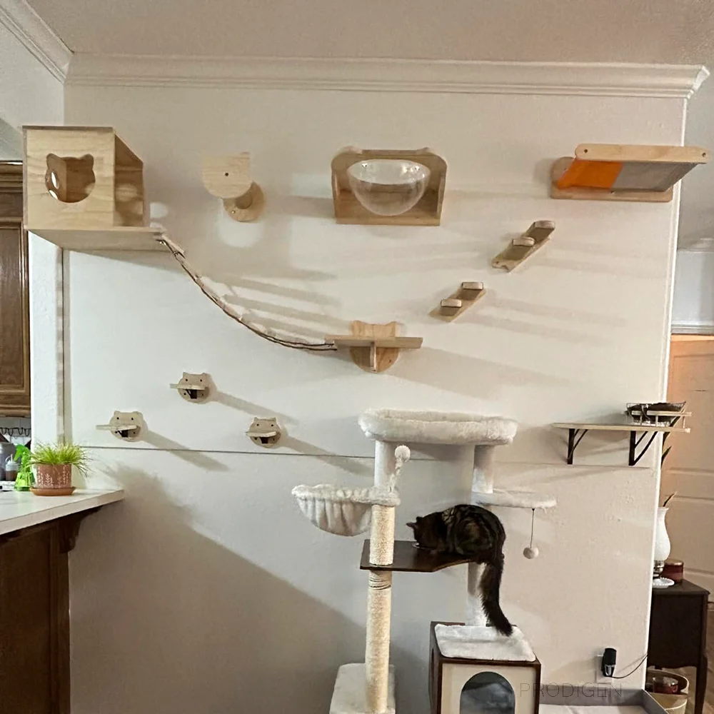 壁掛け猫クライミング用木製家具,ジャンププラットフォーム付き - Cat Wall Climbing Shelves Hammock Wooden のレビューと価格