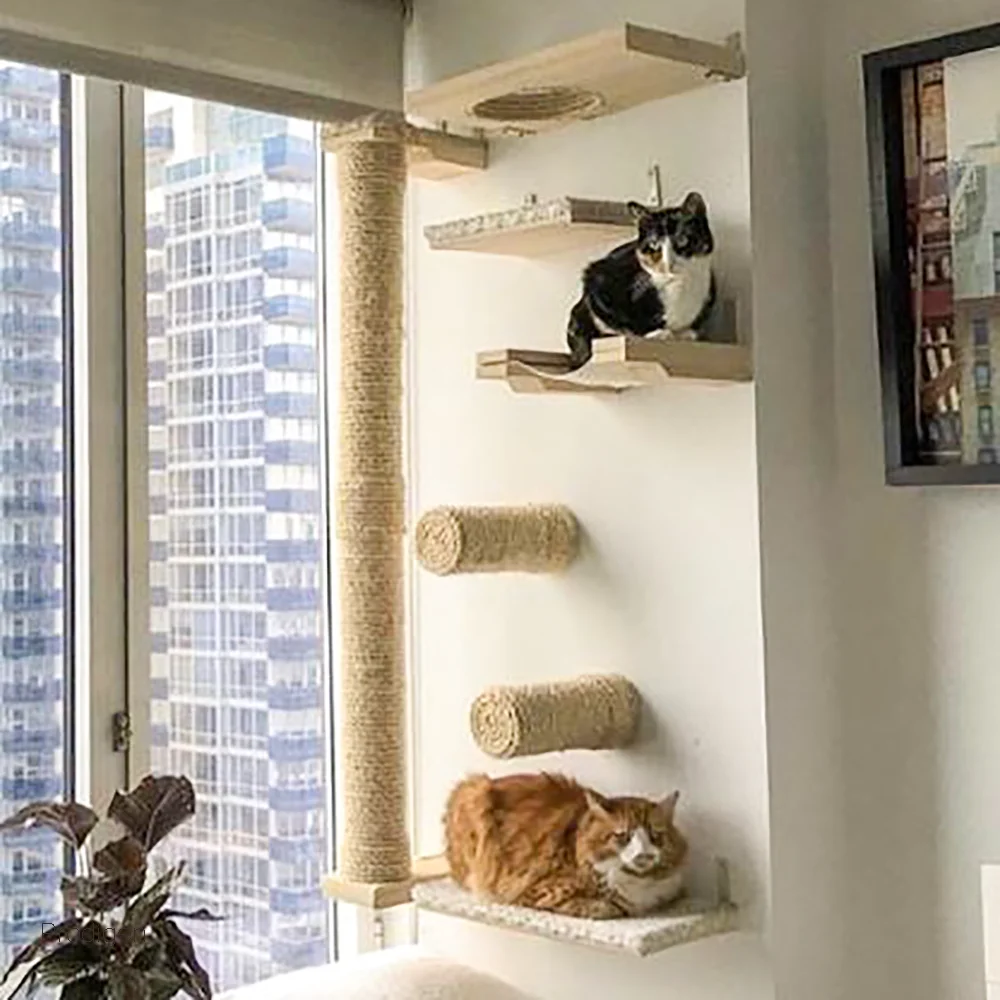 壁掛け猫クライミング用木製家具,ジャンププラットフォーム付き - Cat Wall Climbing Shelves Hammock Wooden のレビューと価格