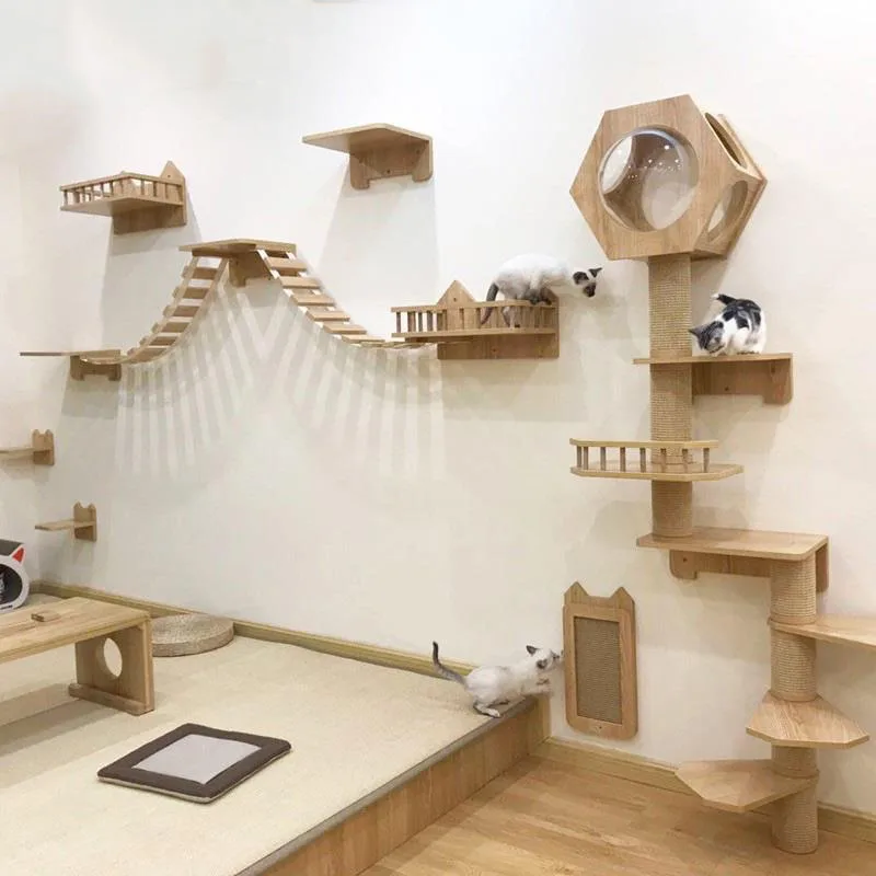 壁掛け式クライミングシェルフ、木製ハンモック、はしご、猫用ブ - Cat Wall Climbing Shelves Hammock Wooden のレビューと価格