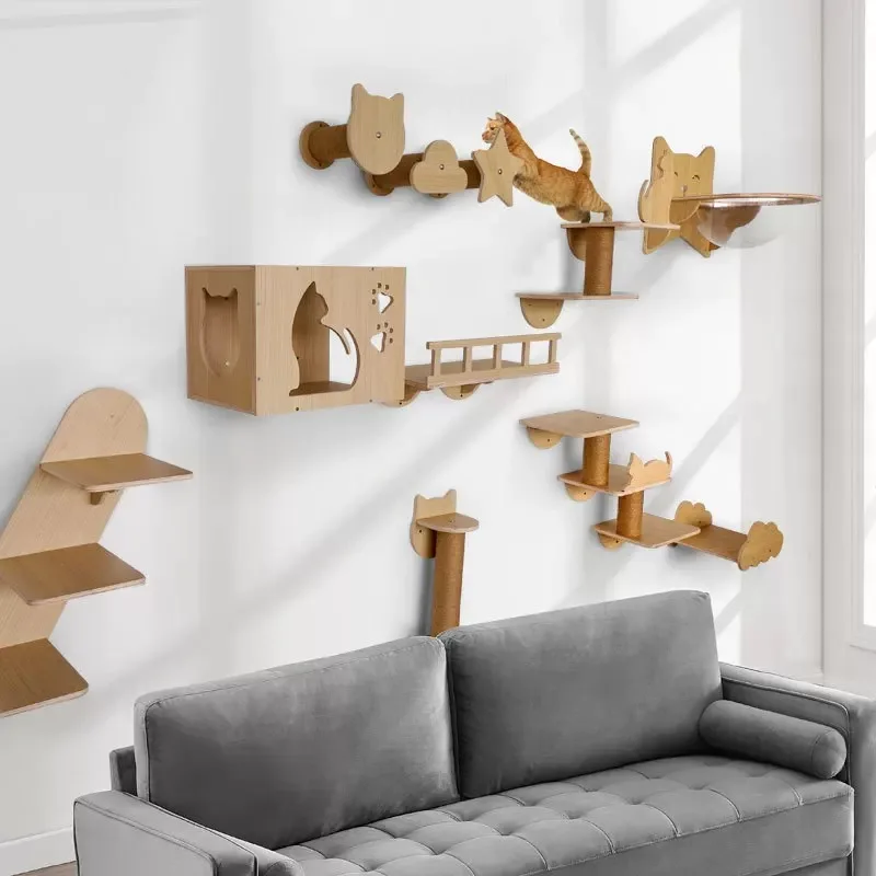 壁掛け式クライミングシェルフ、木製ハンモック、はしご、猫用ブ - Cat Wall Climbing Shelves Hammock Wooden のレビューと価格