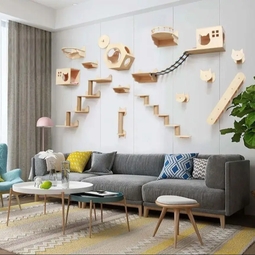 壁掛け式クライミングシェルフ、木製ハンモック、はしご、猫用ブ - Cat Wall Climbing Shelves Hammock Wooden のレビューと価格