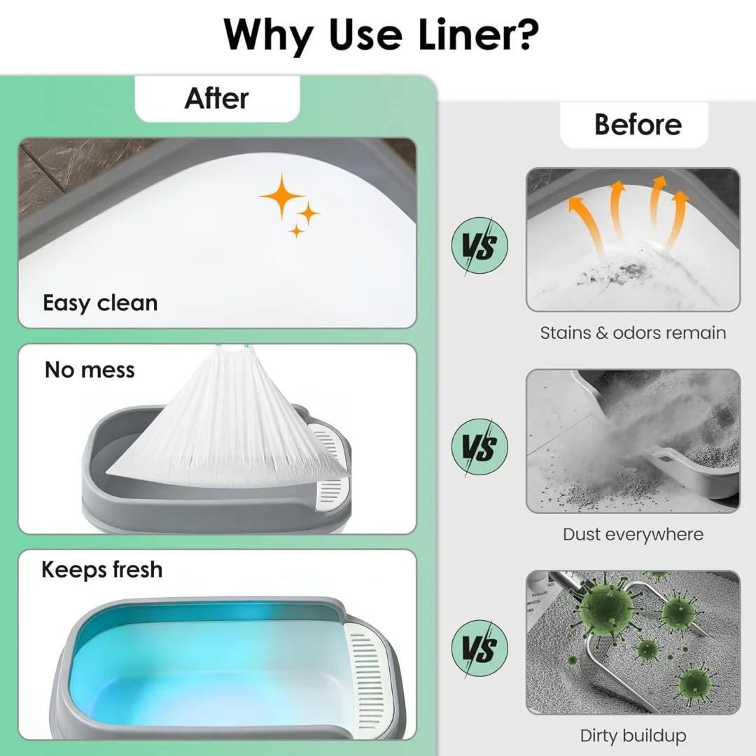 ロール状の猫用トイレ用ライナー（紐付き）、丈夫な使い捨てのゴ - Automatic Litter Box Waste Bag Liner のレビューと価格