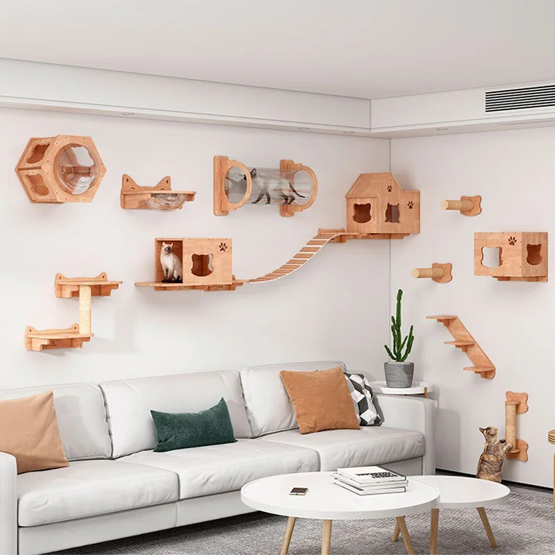 壁掛け猫ハンモックベッド、ペット家具、子猫ウォールシェルフ、 - Cat Wall Climbing Shelves Hammock Wooden のレビューと価格