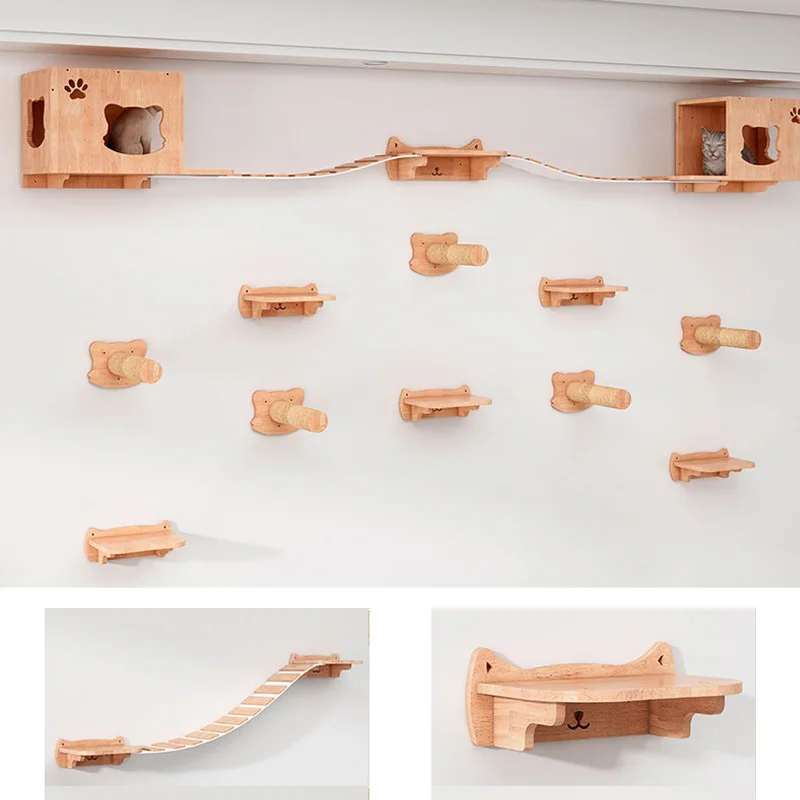 壁掛け猫ハンモックベッド、ペット家具、子猫ウォールシェルフ、 - Cat Wall Climbing Shelves Hammock Wooden のレビューと価格
