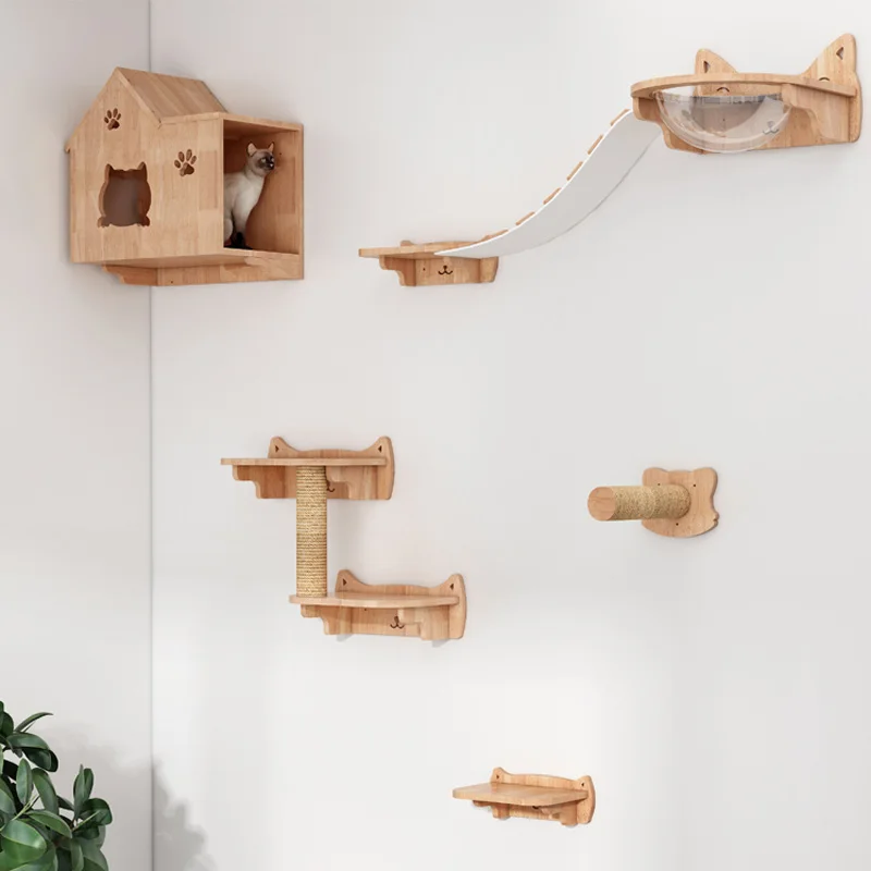 壁掛け猫ハンモックベッド、ペット家具、子猫ウォールシェルフ、 - Cat Wall Climbing Shelves Hammock Wooden のレビューと価格