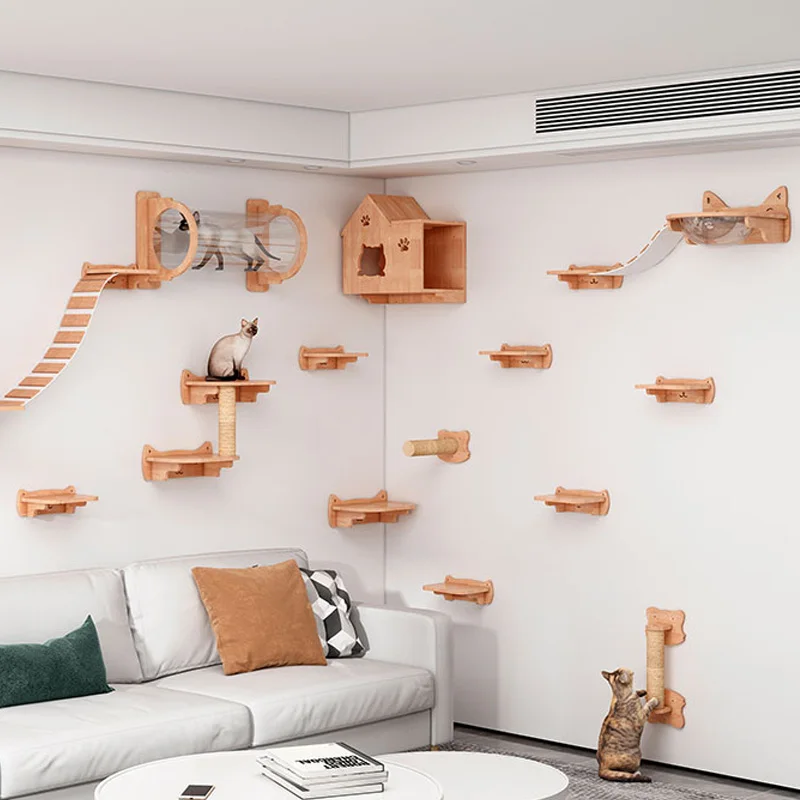 壁掛け猫ハンモックベッド、ペット家具、子猫ウォールシェルフ、 - Cat Wall Climbing Shelves Hammock Wooden のレビューと価格