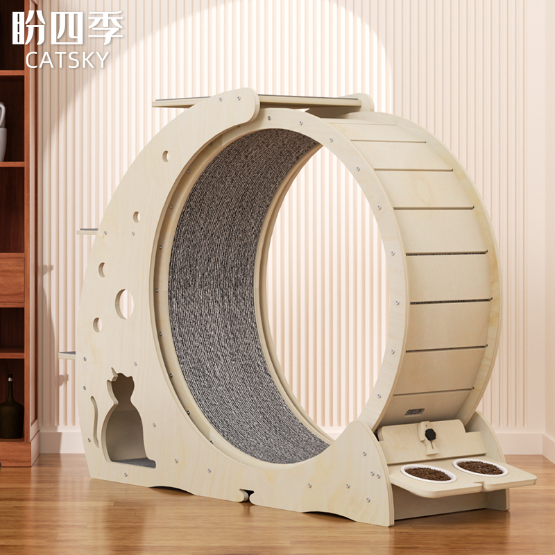 素敵なデザインのカスタマイズ可能なペット用品 木製猫用トレッ - Cat Running Wheel Exercise Treadmill のレビューと価格