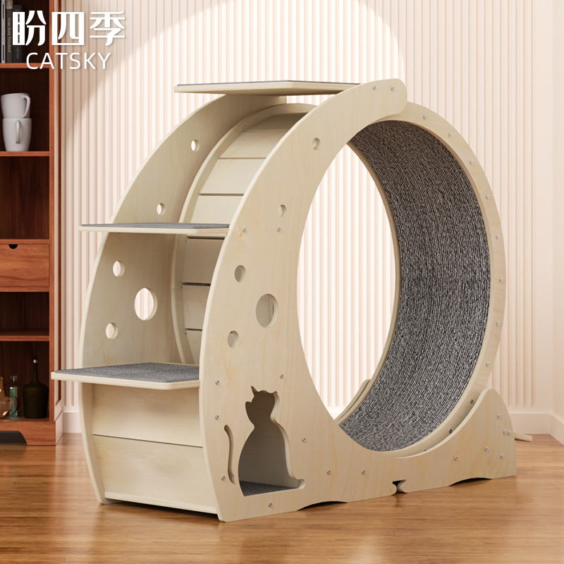 素敵なデザインのカスタマイズ可能なペット用品 木製猫用トレッ - Cat Running Wheel Exercise Treadmill のレビューと価格
