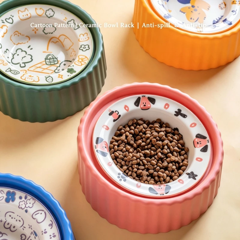 高さのあるセラミック製ペットボウル、こぼれ防止傾斜型猫犬用フ - Elevated Ceramic Cat Bowls Tilted Food のレビューと価格