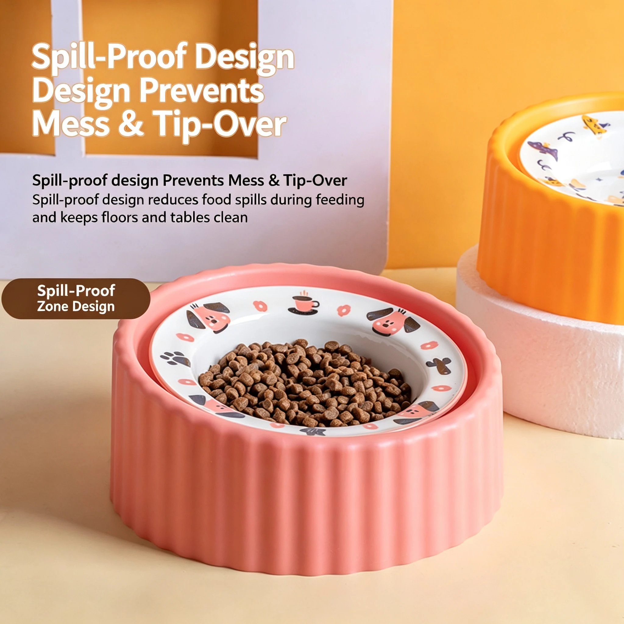 高さのあるセラミック製ペットボウル、こぼれ防止傾斜型猫犬用フ - Elevated Ceramic Cat Bowls Tilted Food のレビューと価格