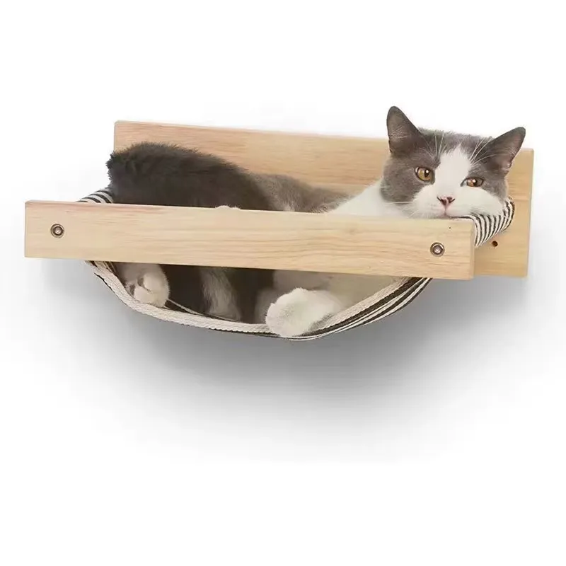 モダンな木製猫用ハンモック、壁掛け式棚、睡眠・遊び・登り用、 - Cat Wall Climbing Shelves Hammock Wooden のレビューと価格