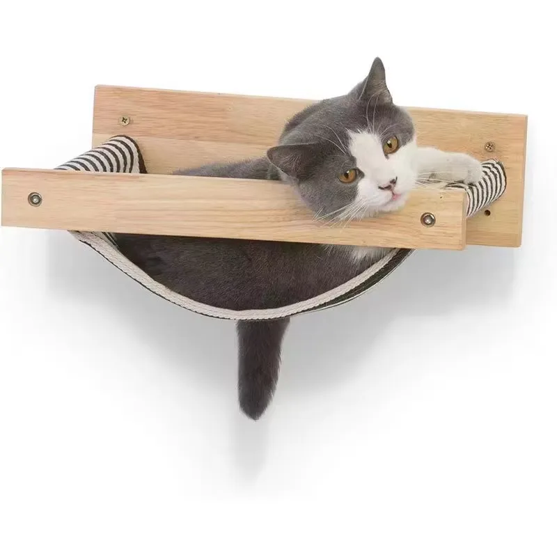 モダンな木製猫用ハンモック、壁掛け式棚、睡眠・遊び・登り用、 - Cat Wall Climbing Shelves Hammock Wooden のレビューと価格