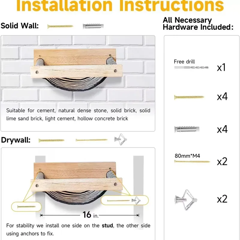 モダンな木製猫用ハンモック、壁掛け式棚、睡眠・遊び・登り用、 - Cat Wall Climbing Shelves Hammock Wooden のレビューと価格