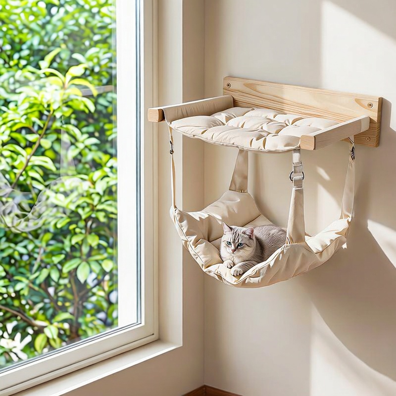 壁掛け式猫用クライミングシェルフ、猫が休憩したり遊んだりでき - Cat Wall Climbing Shelves Hammock Wooden のレビューと価格