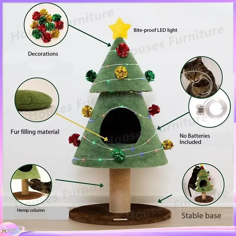 木製キャットタワー シザル麻スクラッチポスト付き クリスマス - Cat Scratching Post Sisal Tree Tower のレビューと価格