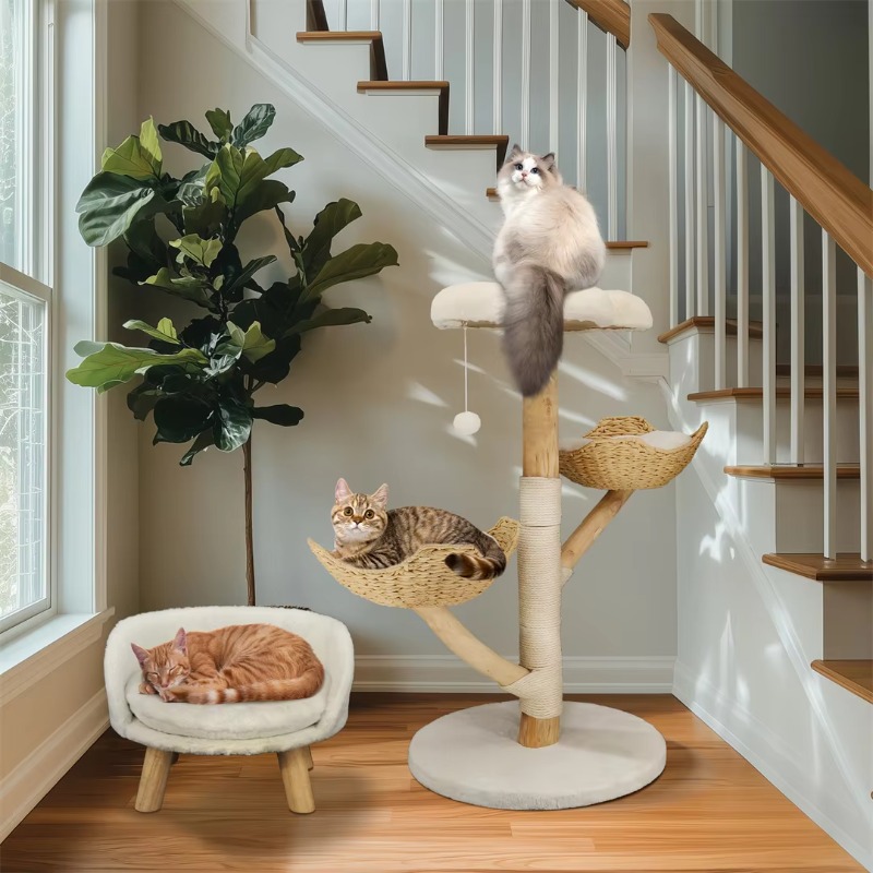 高さ110cmの無垢材製キャットタワー。室内猫の遊び場として - Cat Scratching Post Sisal Tree Tower のレビューと価格