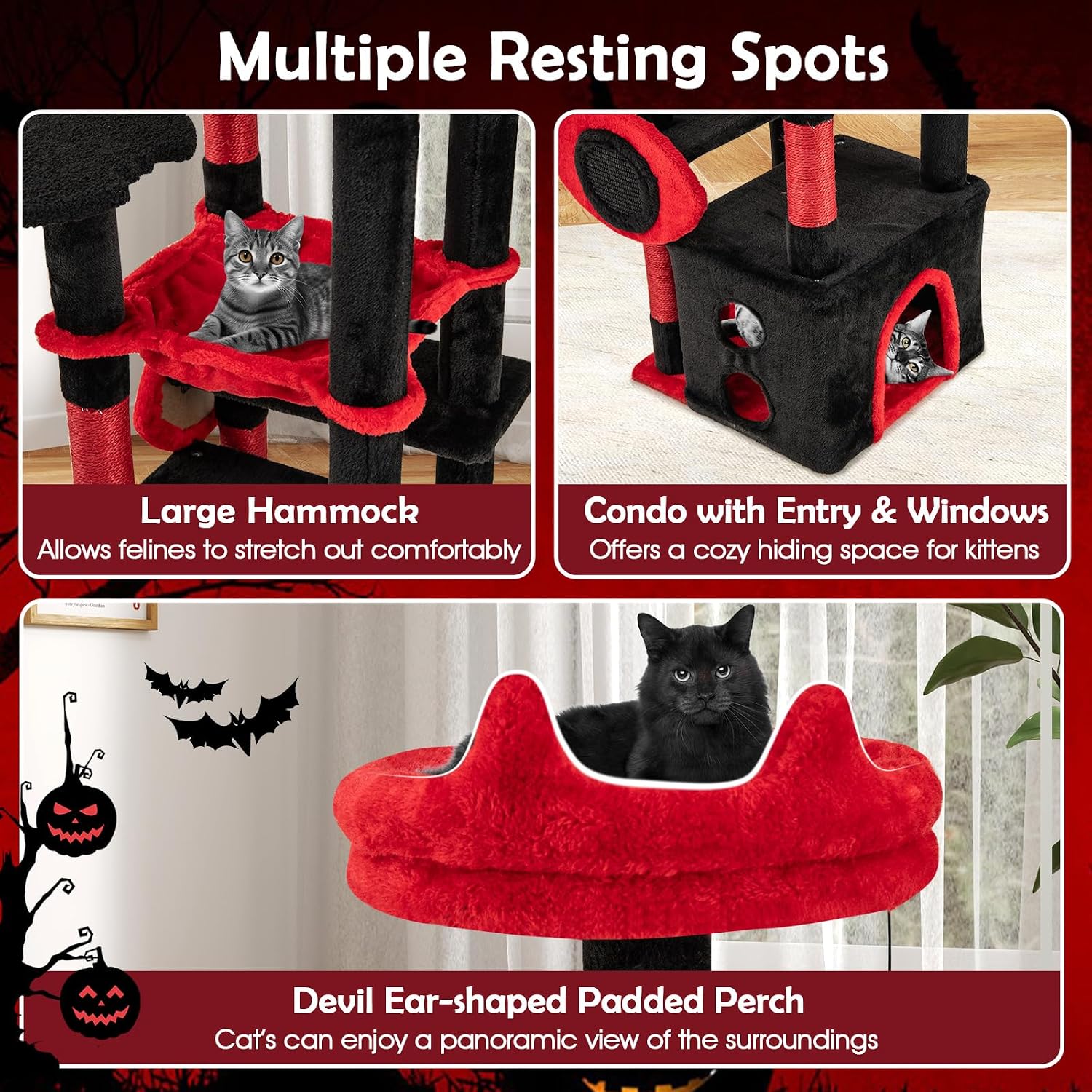 ゴシック調のキャットツリー。ハロウィーン仕様で、サイザル麻製 - Cat Scratching Post Sisal Tree Tower のレビューと価格