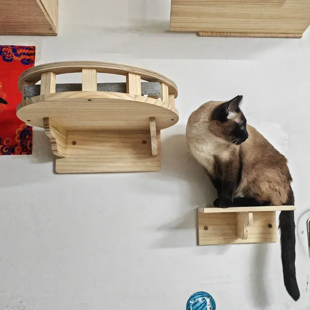 木製キャットタワー、猫用壁掛け家具、クライミングシェルフ、爪 - Cat Wall Climbing Shelves Hammock Wooden のレビューと価格