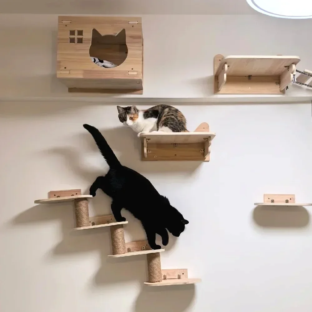 木製キャットタワー、猫用壁掛け家具、クライミングシェルフ、爪 - Cat Wall Climbing Shelves Hammock Wooden のレビューと価格
